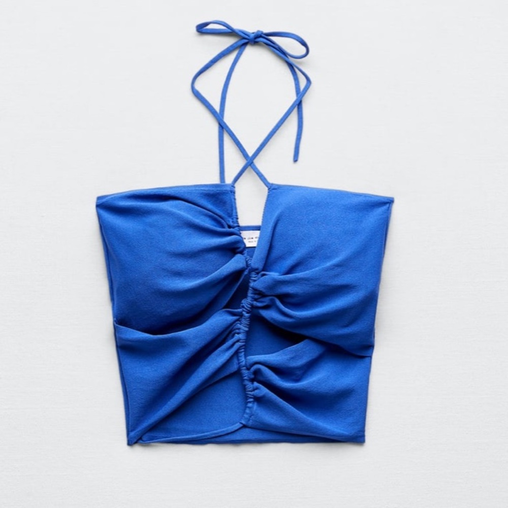 Blue Cut Out Knit Top